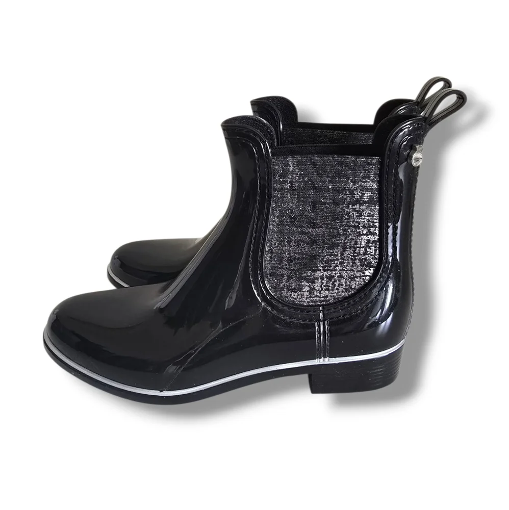 Like New 🩶🖤 Lemon Jelly Sardenha Wellington Black Rubber Glossy Glitter Boots - Picture 5 of 16